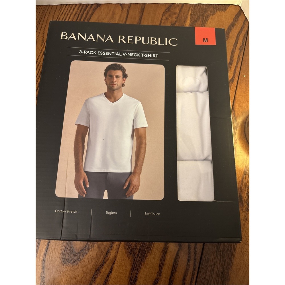 Banana Republic Essential V-Neck Tee 3-Pack Size M White NIB